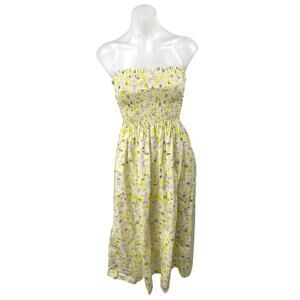H&M Yellow Floral Strapless Sleeveless Smocked Midi Bandeau Tube A-line Dress XS